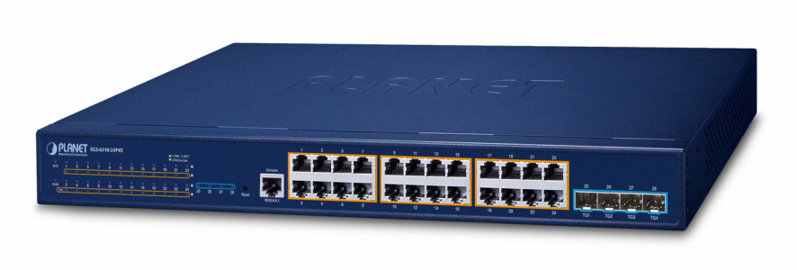 SGS-6310-24P4X -- L3 24-Port 10/100/1000T 802.3at PoE + 4-Port 10G SFP+ Stackable Managed Switch