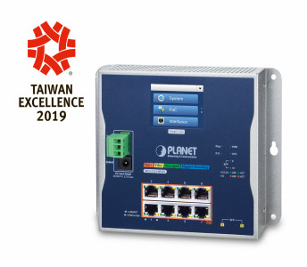 WGS-5225-8P2SV -- Industrial 8-port 10/100/1000T 802.3at PoE + 2-port 1G/2.5G SFP Wall-mount Managed Switch with LCD Touch Screen
