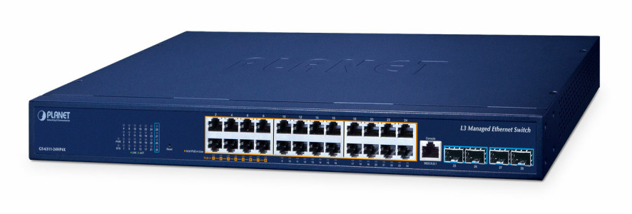 GS-6311-24HP4X -- L3 8-Port 802.3bt PoE + 16-Port 802.3at PoE + 4-Port 10G SFP+ Managed Ethernet Switch