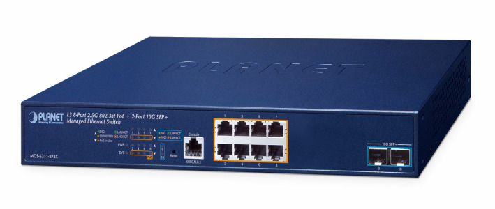 MGS-6311-8P2X -- L3 8-Port 2.5GBASE-T 802.3at PoE + 2-Port 10GBASE-X SFP+ Managed Ethernet Switch