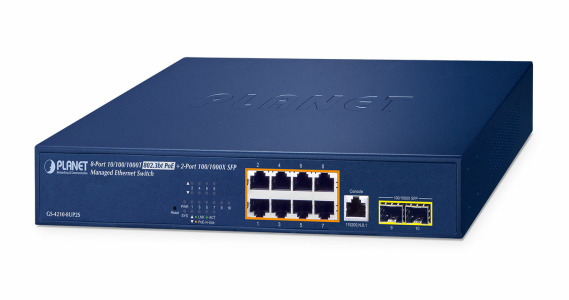 GS-4210-8UP2S -- 8-Port 10/100/1000T 802.3bt PoE + 2-Port 100/1000X SFP Managed Ethernet Switch